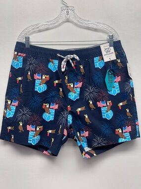 Navy Patriotic Eagle Print Swim Trunks Party Pants XL NWT